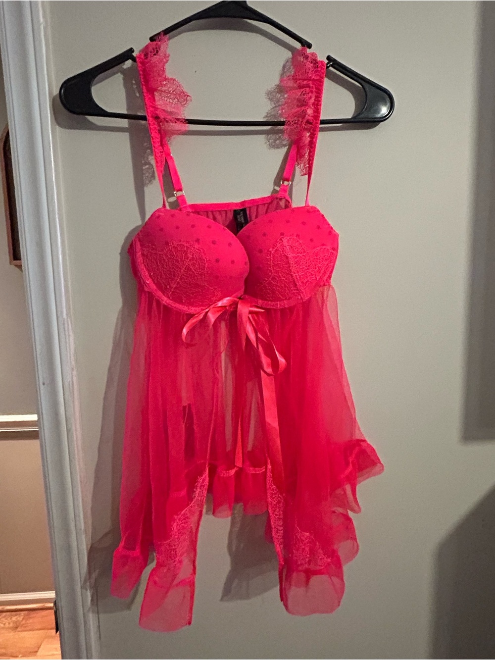 Victoria's Secret Neon Pink Lace-Trim Babydoll Chemise
